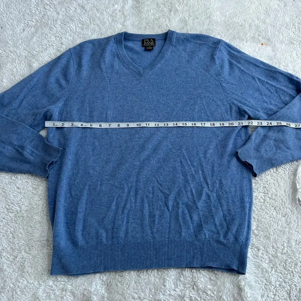 JOS A BANK Blue Cashmere Knit V-Neck Pullover L Preppy Office WorkWear Old Money